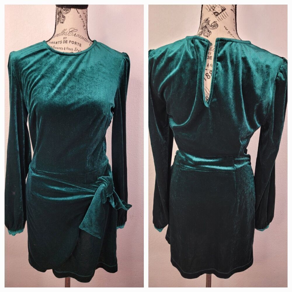 YUMI KIM Tie Me Over Mini Dress Small In Jewel Emerald Velvet Whimsygoth